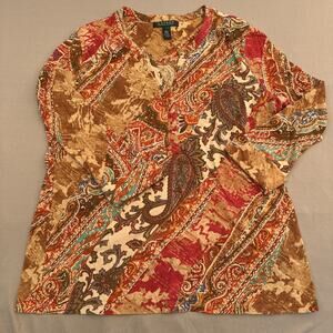 Lauren Ralph Lauren Tunic Shirt Womens Large Paisley Pattern Boho Ethnic
